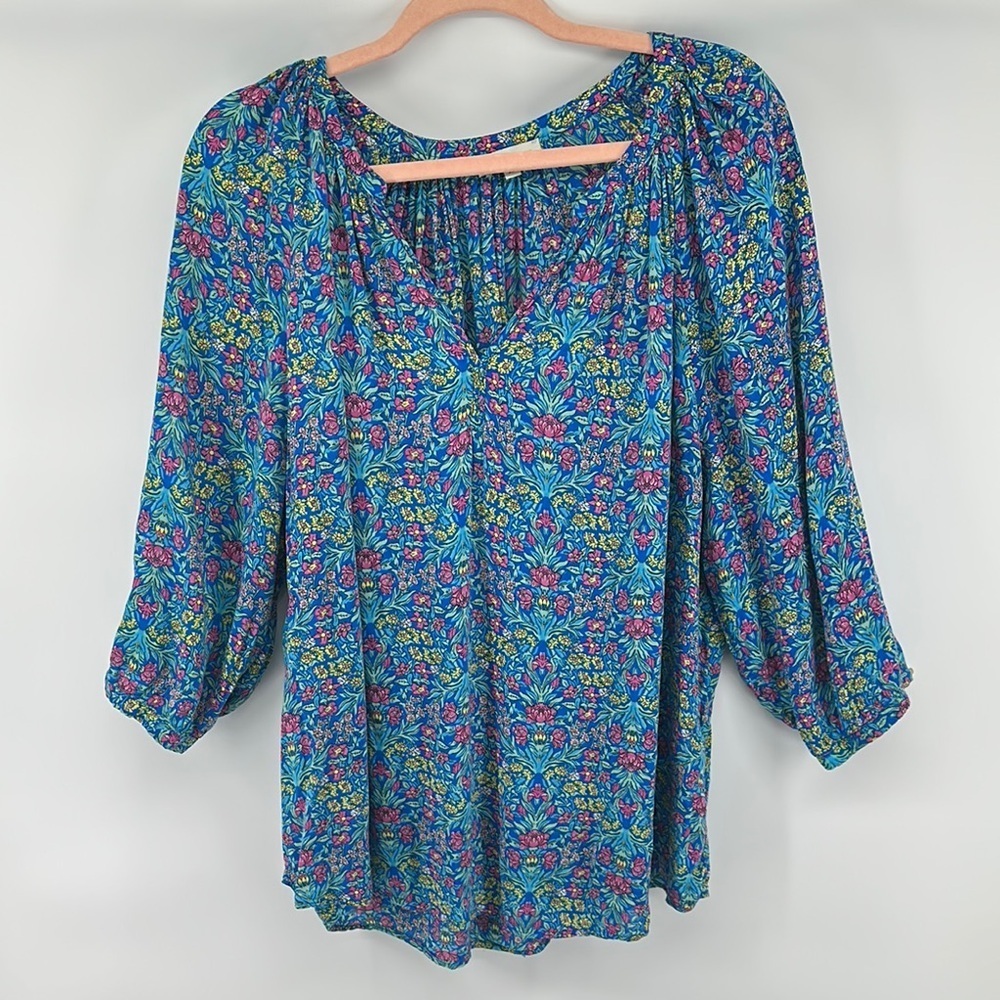 Adrienne Vittadini Blue, Pink & Yellow Floral Relaxed Plus Sz Blouse Sz 2x - Picture 2 of 10